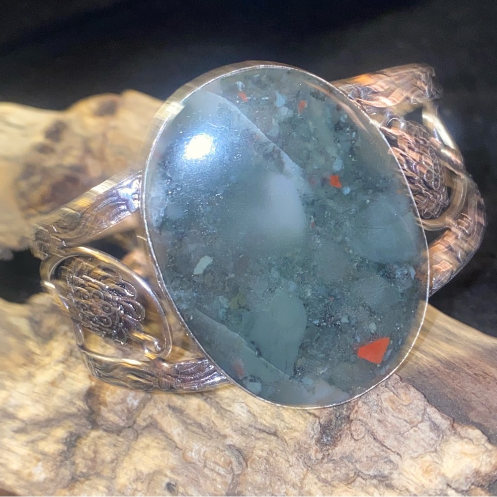 SALE * exotic Bloodstone natural Gemstone handcrafted cuff